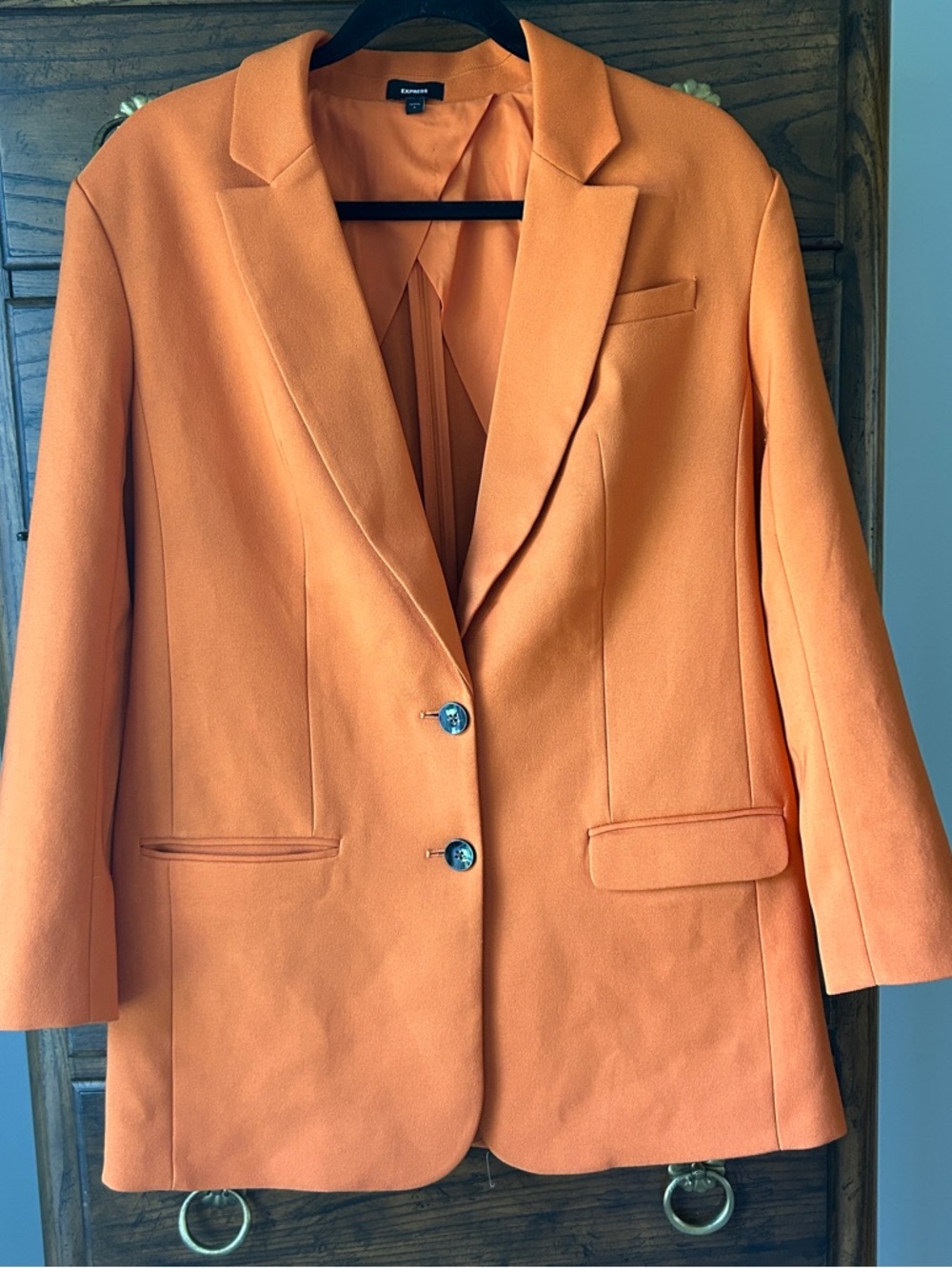 Women’s Express Twill Vibrant Orange Oversized Boyfriend Blazer, Size S
